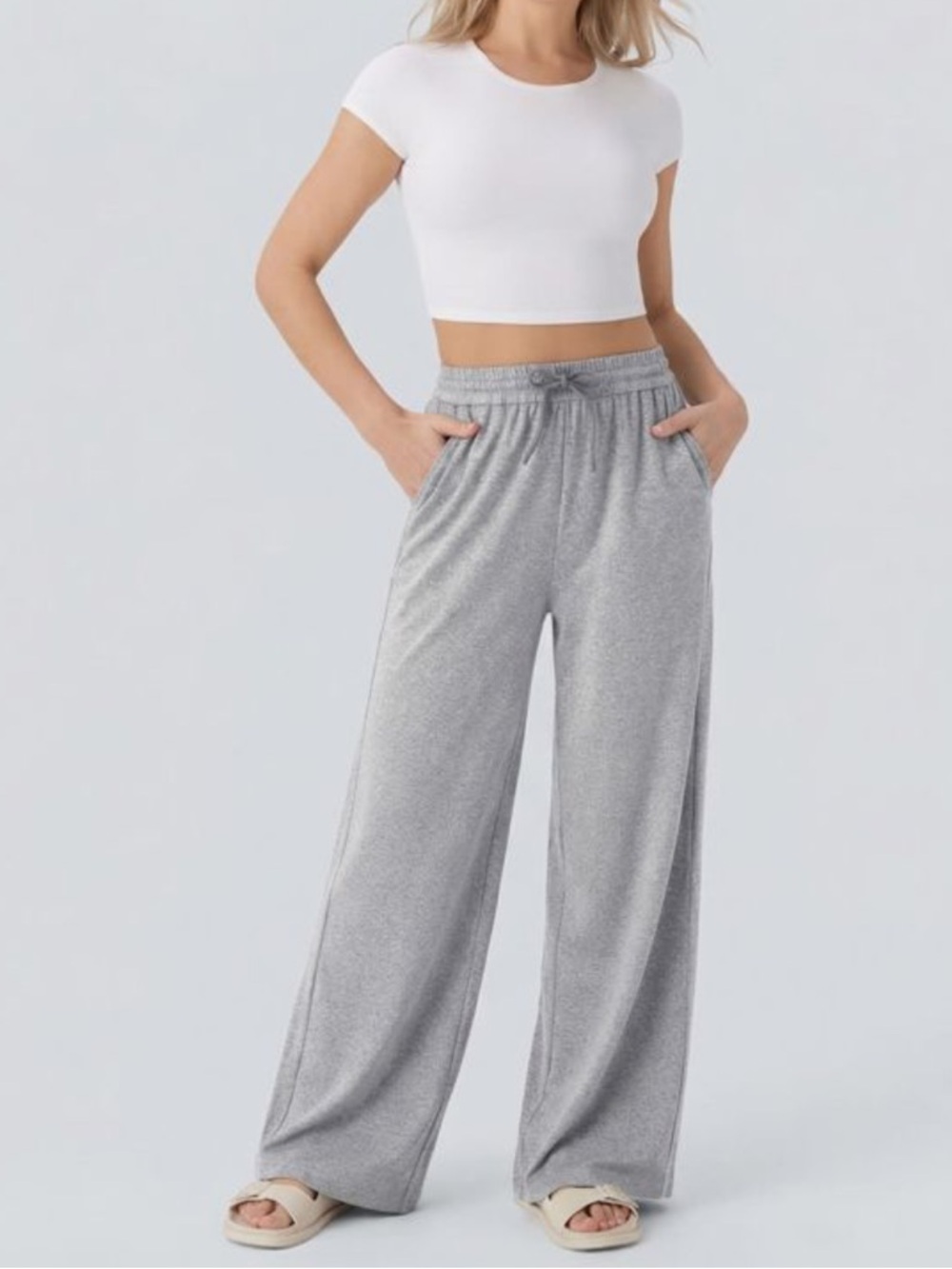 Halara High Waisted Drawstring Wide Leg Pants M Regular NEW